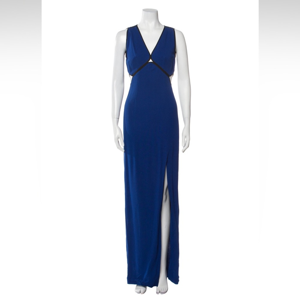 Yigal Azrouël Blue & Black Maxi Evening Gown Sleeveless with V-Neck | Size 2
